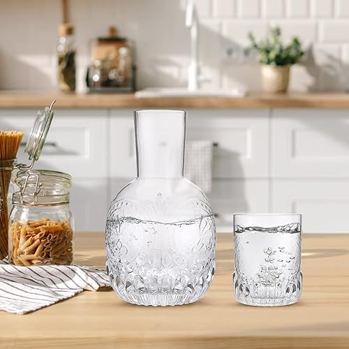 Miniatura 2 de JASREE Jarra de agua vintage con vaso 298fl oz30 oz para mesita de noche con 2 tazas de decantador de enjuague bucal de vidrio grueso para el hogar