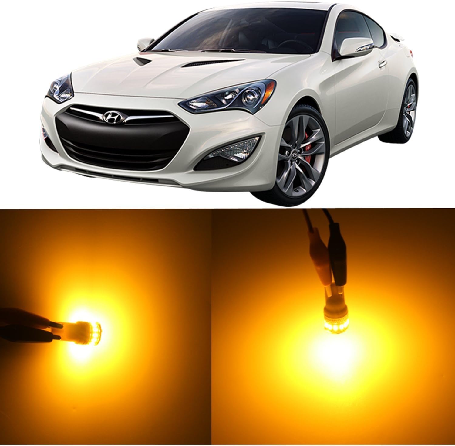 Alla Lighting 2x Super Bright Amber Yellow W5WL W10W LED Bulbs for License Plate Tag Interior Dome Map Exterior Side Marker Light Lamps for 2010 2011 2012 2013 2014 2015 2016 Hyundai Genesis Coupe