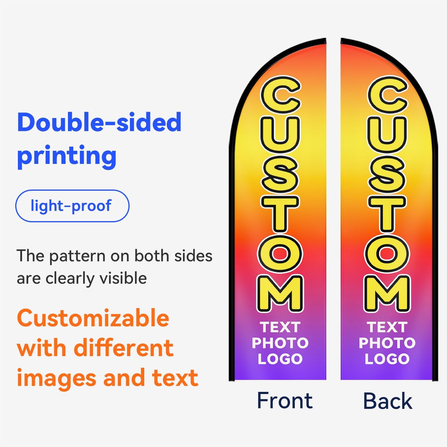 Custom Feather Flag with Pole Kit Optional, Personalized Advertising Flag with Logo Text Photo, Double-sided Outdoor Advertising Banner for Business, Durable Polyester Sign, 2.3x11FT