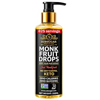 SubSugar Pure Monk Fruit Sweetener Without Erythritol No Aftertaste Liquid Drops Zero Calorie Sugar Free Sweetener Pump Dispenser Syrup for Coffee Drinks & Baking without Additives Keto Friendly 8 fl oz