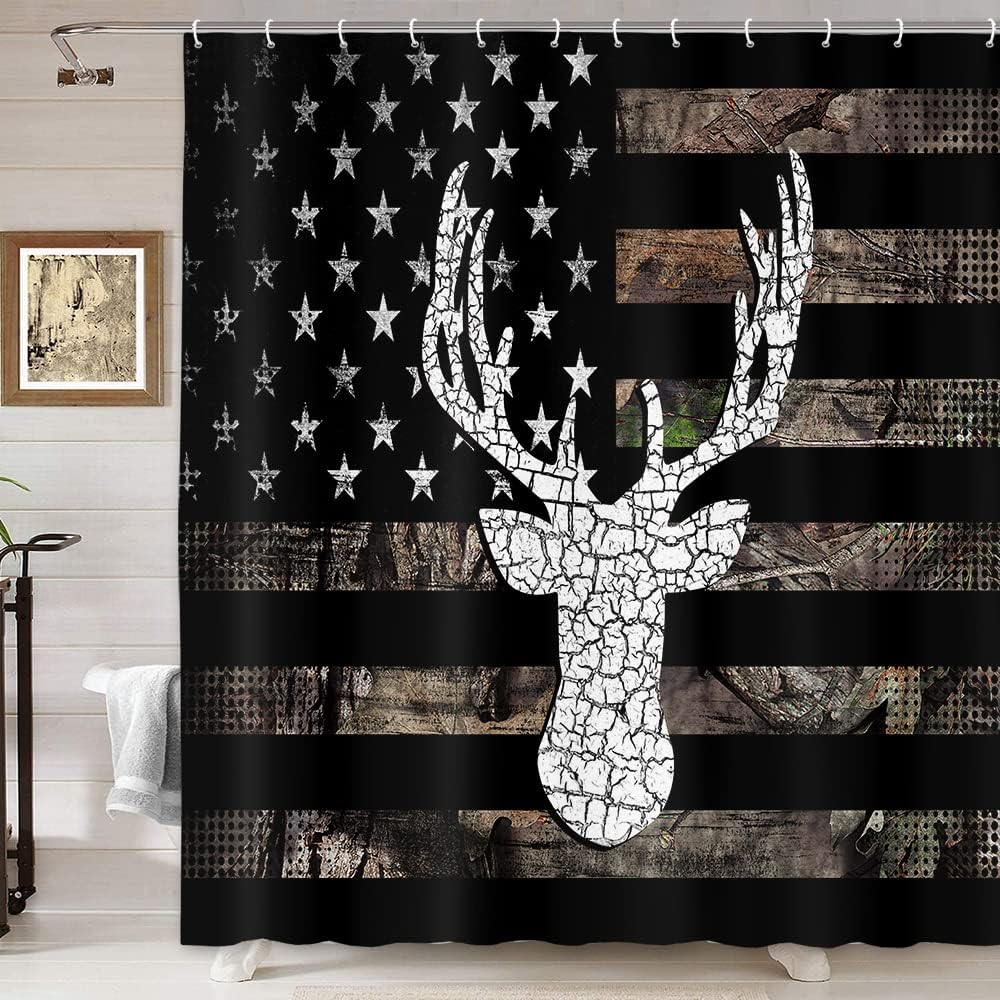 VEIGIKE Camo Hunting Shower Curtain Set, Black and White