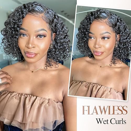 Miniatura 6 de WIGER Pelucas de cabello humano rizado con encaje frontal, sin pegamento, peluca de cabello rizado negro duendecillo HD, peluca de encaje ondulado