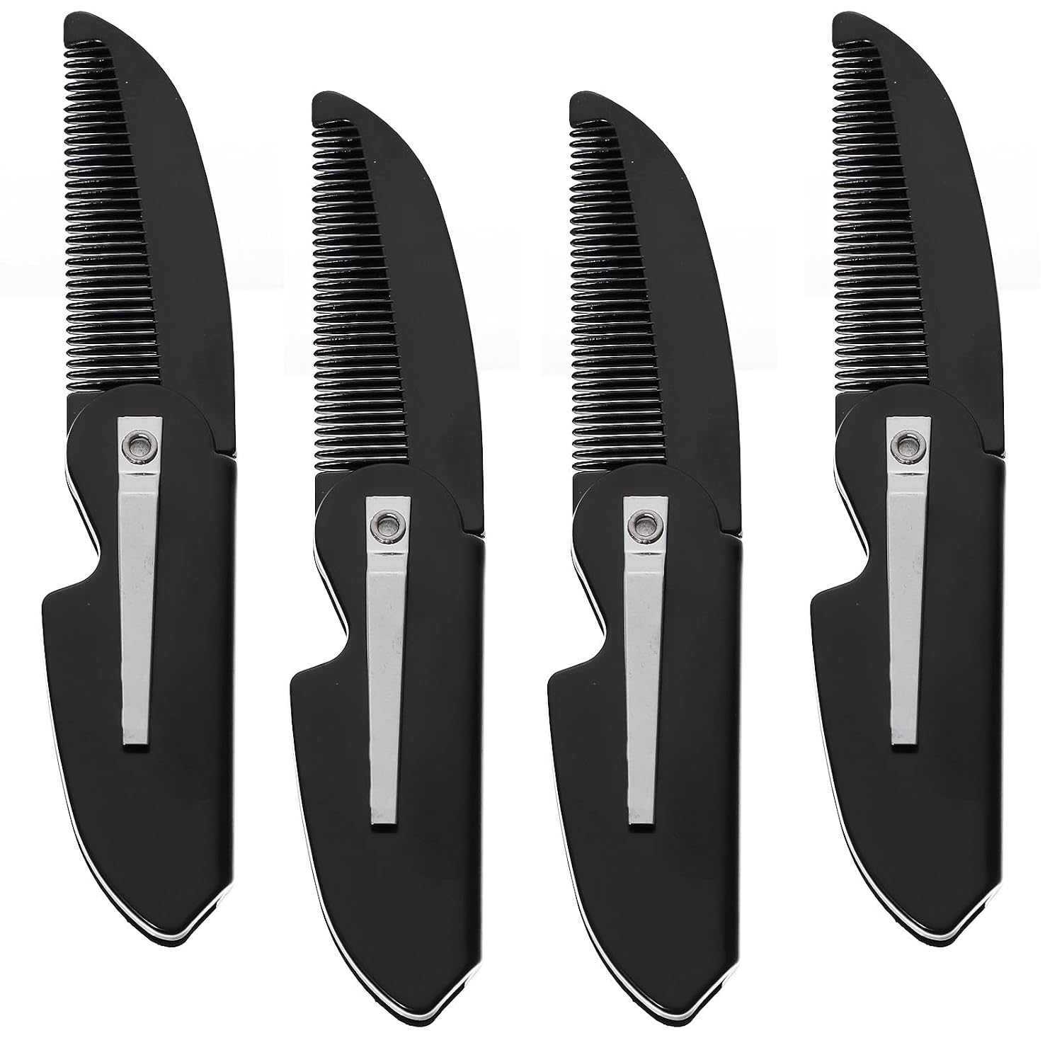 4 Pieces Portable Folding Beard and Mustache Combs Set, Black Plastic Pocket Hair Combs for Men’s Grooming and Styling, Travel-friendly Beard Care Tools