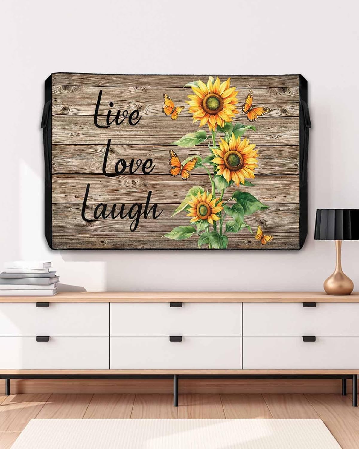 Farm Sunflowers Outdoor TV Cover for Outside Flat Screen Televisions, Weatherproof TV Screen Protector Retro Wood Televison Covers with Zipper for 52 to 55 Inch Screens,Live Love Floral Text image 5