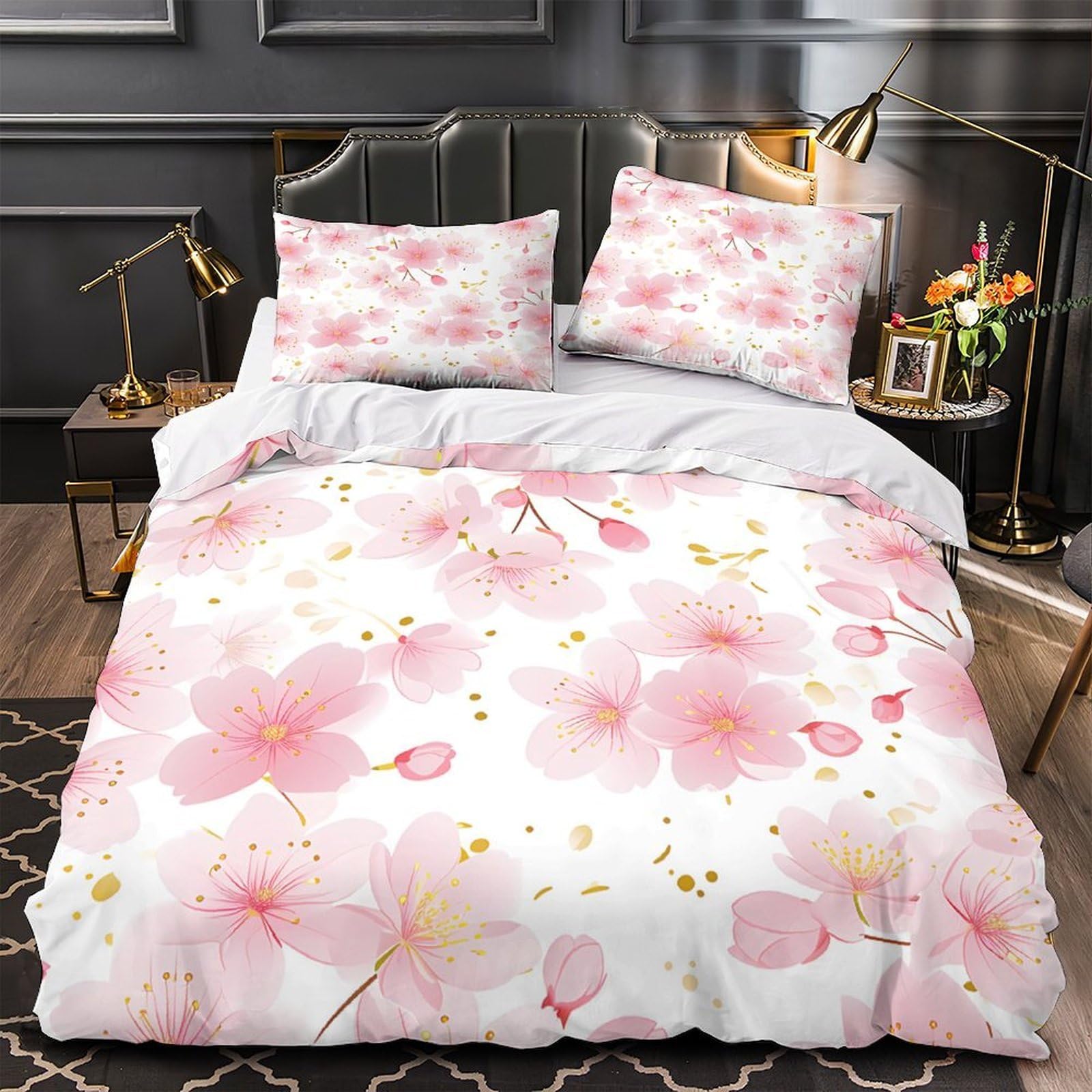Parure de lit hypoallergénique et respirante motif springfloral en microfibre douce