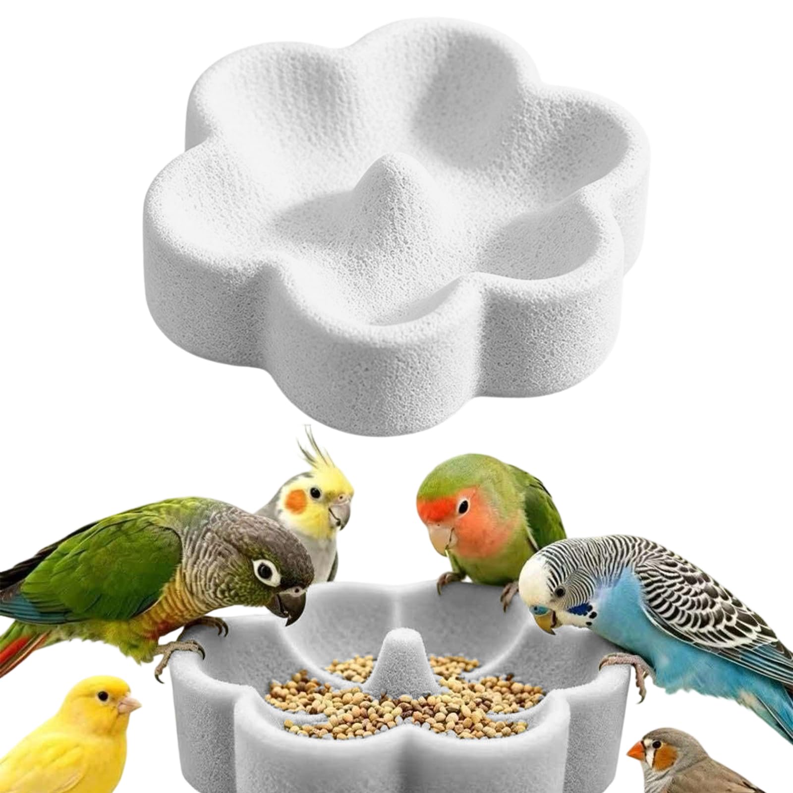 Pumice Stone Bird Feeder,1PC 15cm Food Water Dish Beak Grinding Bowl，Flower