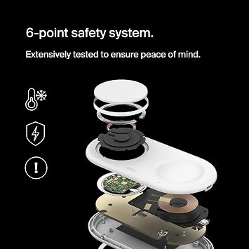 Belkin 2 في 1 لوحة شحن لاسلكية ث/Qi2 15 W + منفذ USB-C إضافي - شاحن متوافق مع MagSafe، محطة شحن لفون 16 & 15 سلسلة، سامسونج غالاكسي S25 سلسلة، AirPods، المزيد - أبيض