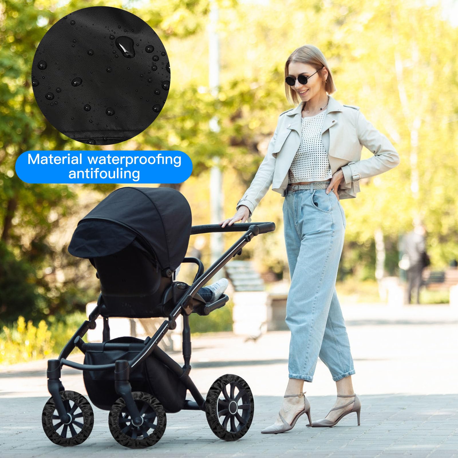 4 coprivolanti per passeggino, antipolvere, accessori per passeggino (nero)