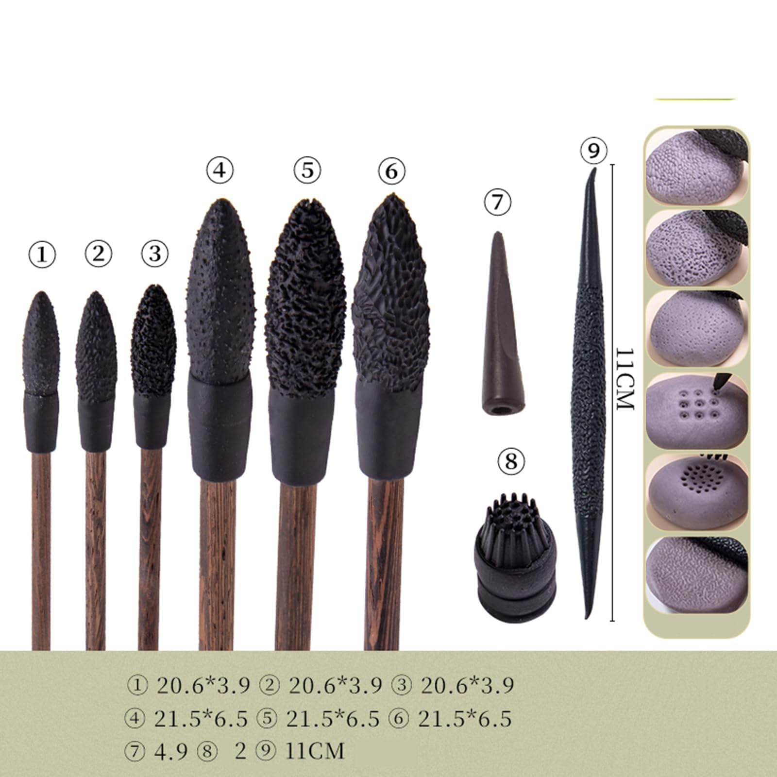 9 PCS Argilla Texture Tool Set, Legno Maniglia Pasta Scultura Texturing Pennelli, Materiale di Resina, per Argilla Polimerica, Ceramica Morbida E Pasta Figurine Artigianato