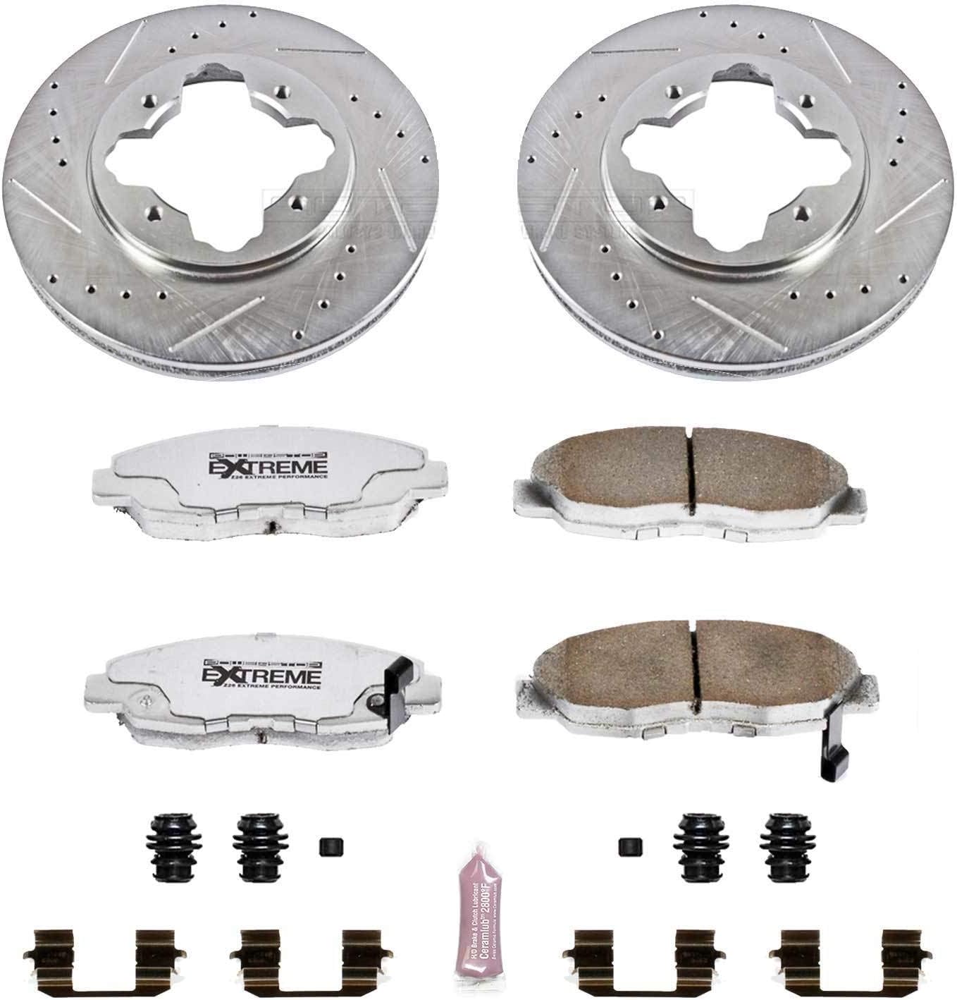 PowerStop Front Brake Kit for Acura CL 1997 | Honda Accord 1990-97 - Carbon-Fiber Ceramic Z26 Brake Pads + Drilled & Slotted Rotors Upgrade, K697-26