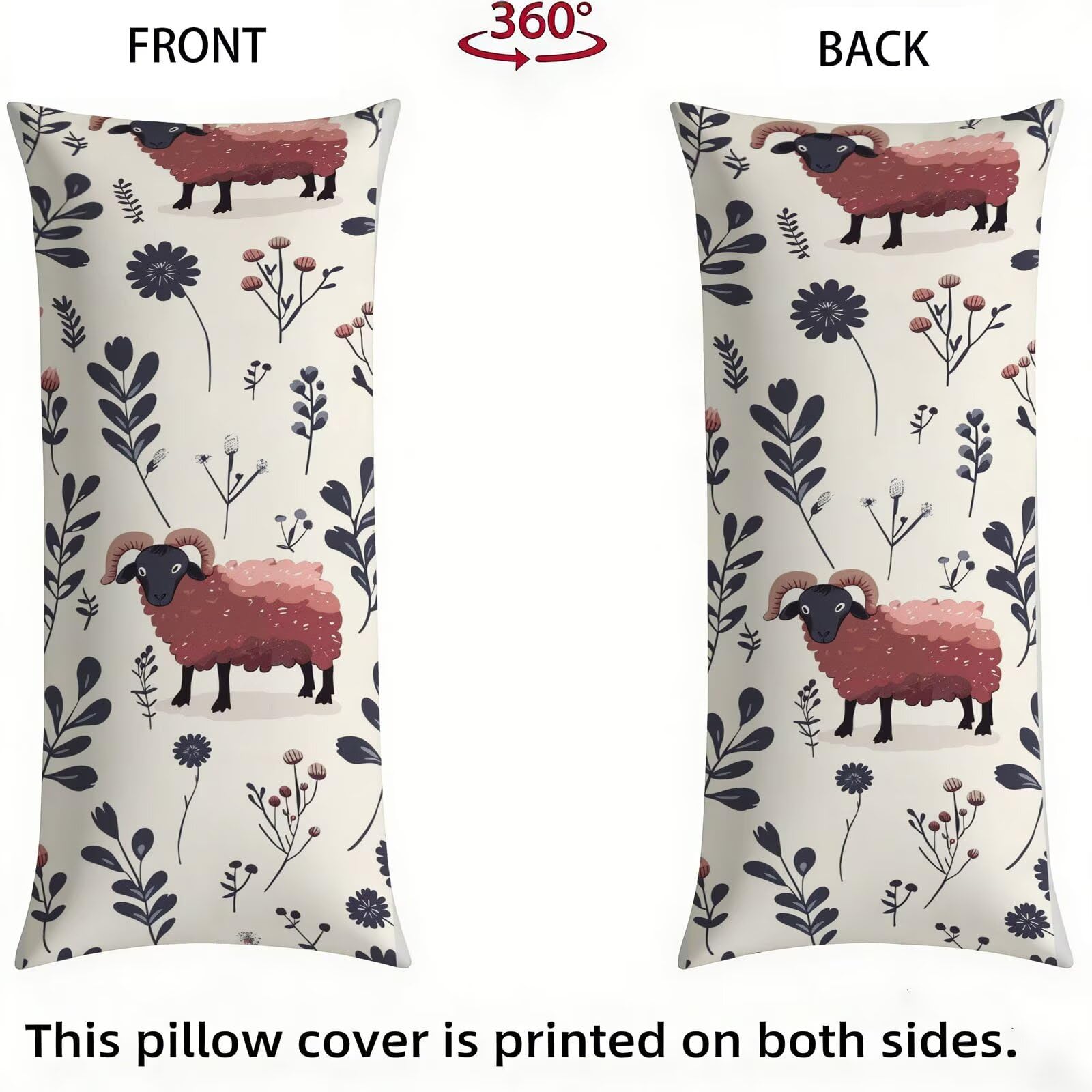 Funda de Almohada 60 x 180 cm Animal Protector Almohada 180 cm con Cremallera Invisible, Lino Durable y Transpirable Pillow Case Largas Beige Impresión a Doble Cara para Cama, Sofá y Dormitorio dg-484