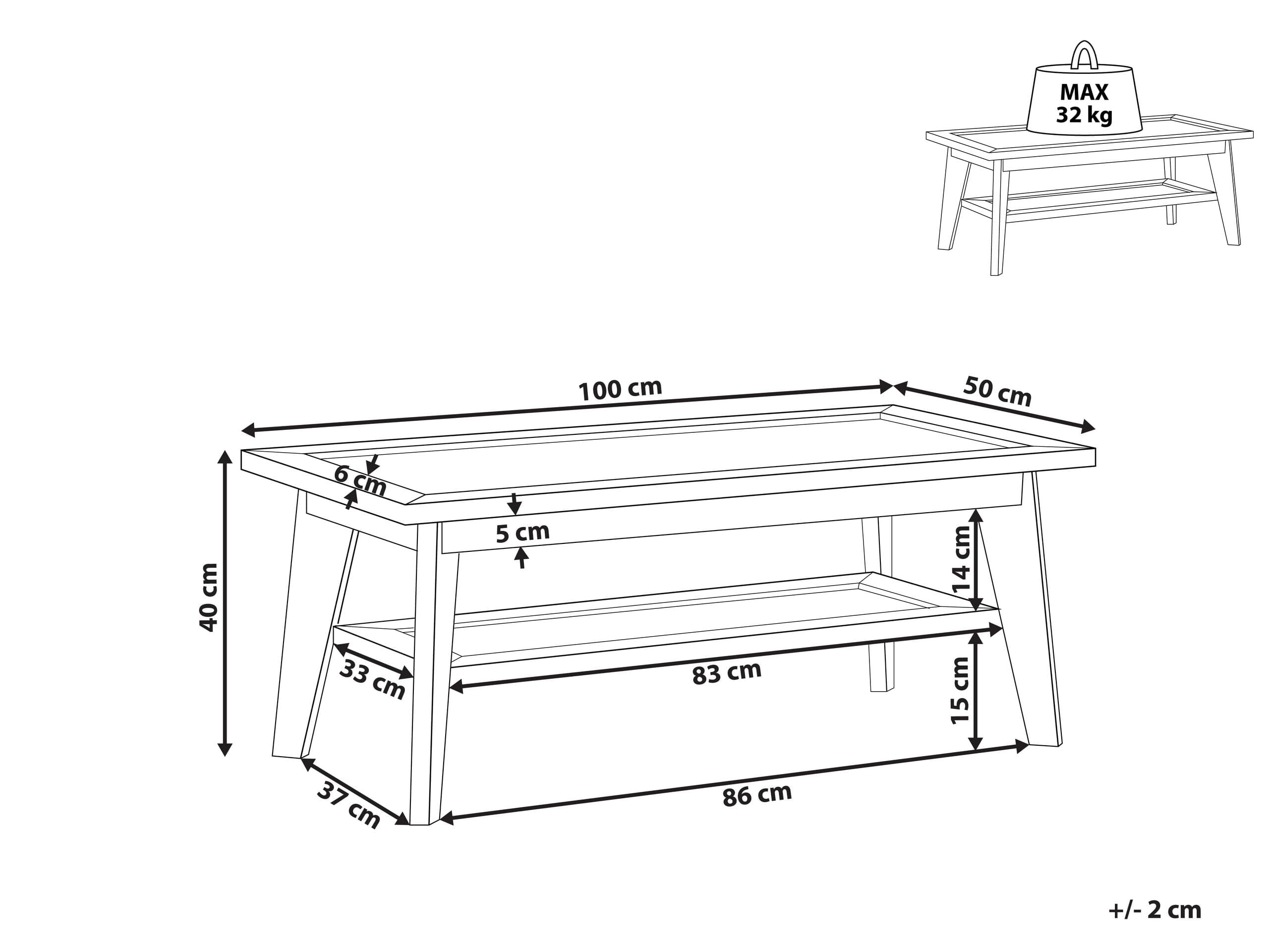 Beliani Couchtisch Heller Holzfarbton mit Ablage Rattan rechteckig 100 x 50 cm Simla
