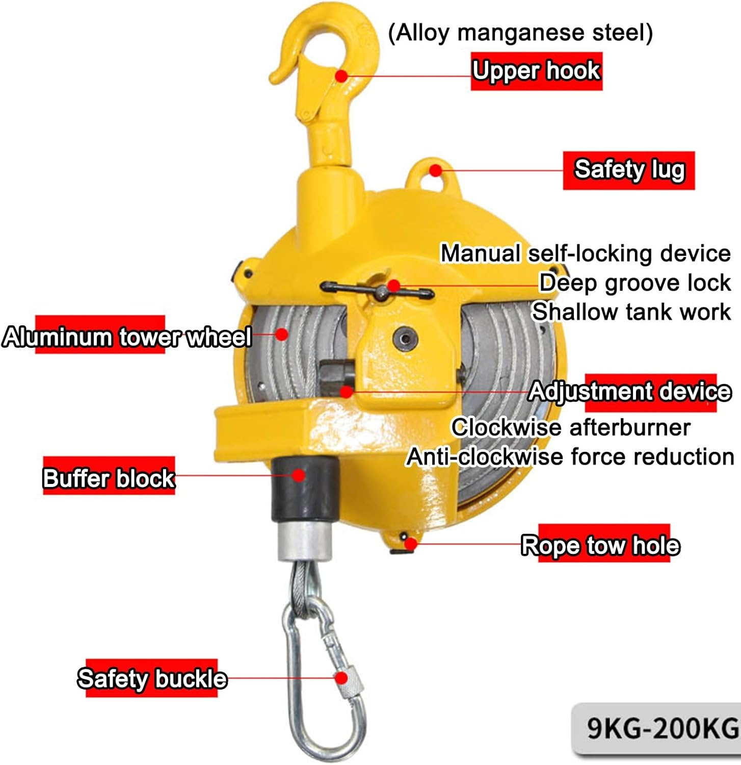 Retractable Spring Balancer with Hook & Wire Rope - Adjustable Tool Holder for Workshop & Assembly Line (15-22kg) - Durable, Heavy-Duty, Easy to Use