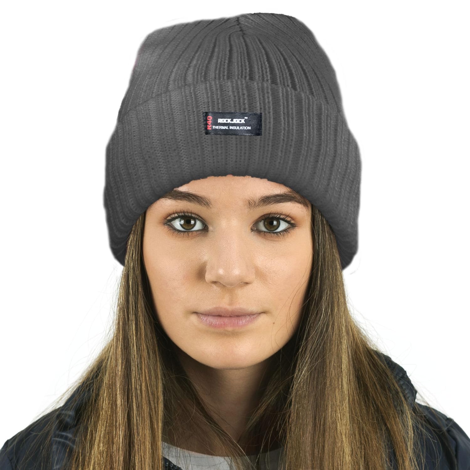 Rockjock Women's Grey Warm Winter Lined Beanie Hat With R40 Thermal Insulation