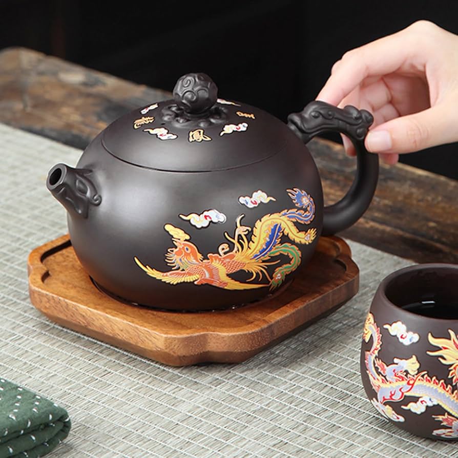 中国故宮博物院で購入した土産品 陶器の蓋付き容器 花と鳳凰の模様 Amazon | 龍と鳳凰の色が変わる紫土のティーポットとカップの