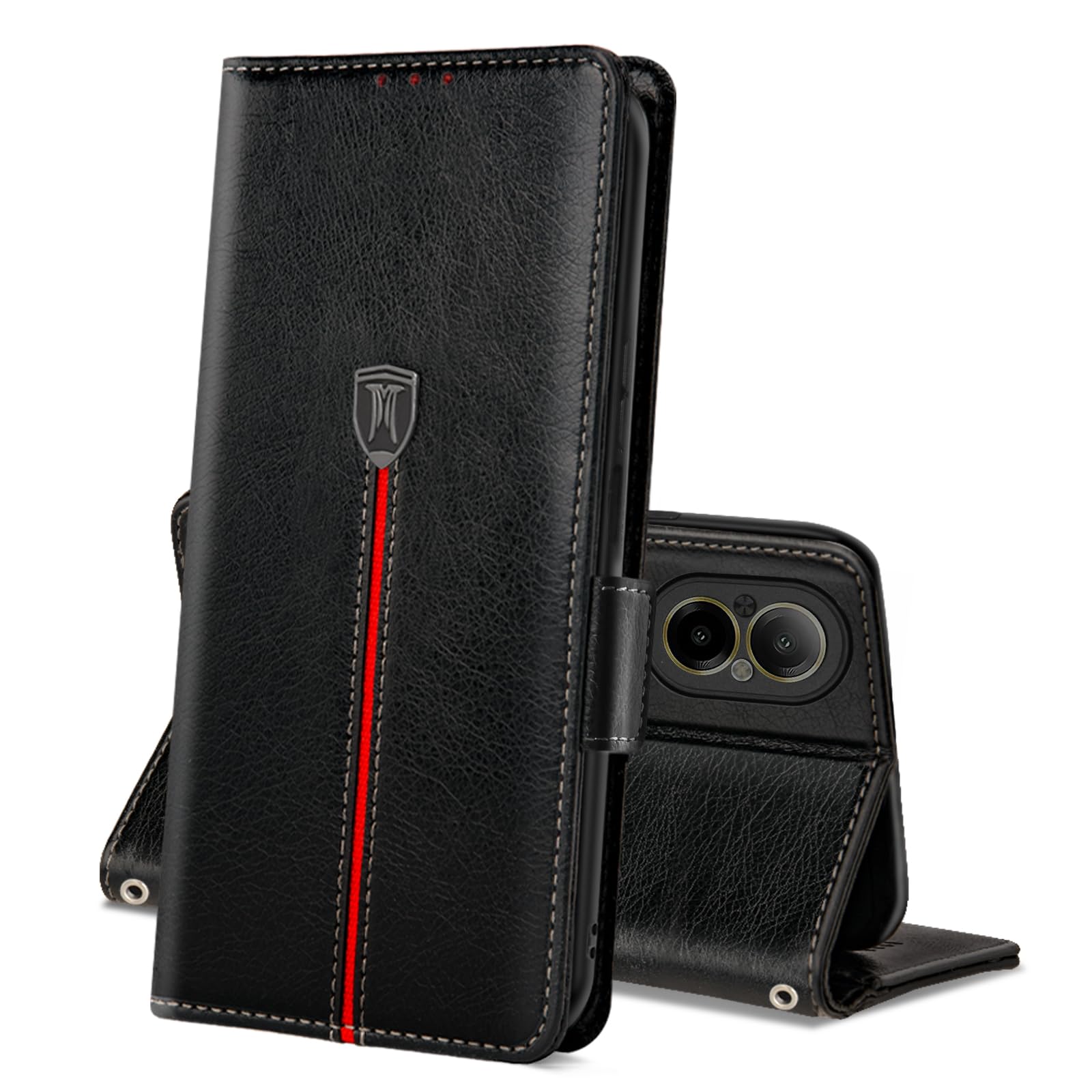MAMA MOUTH Cover Per Realme C67 4G, Custodia Flip Pelle Portafoglio, Magnetica Libro Slot Schede Cover Per Realme C67 4G, Silicone TPU Bumper Wallet Supporto Antiurto Case Per Realme C67 4G Nero