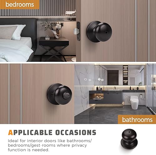 Miniatura 3 de KNOBWELL - Pomo de acero macizo con diseño de bola antigua y cerrojo de seguridad interior para puerta de bodega, dormitorio y baño, 5766