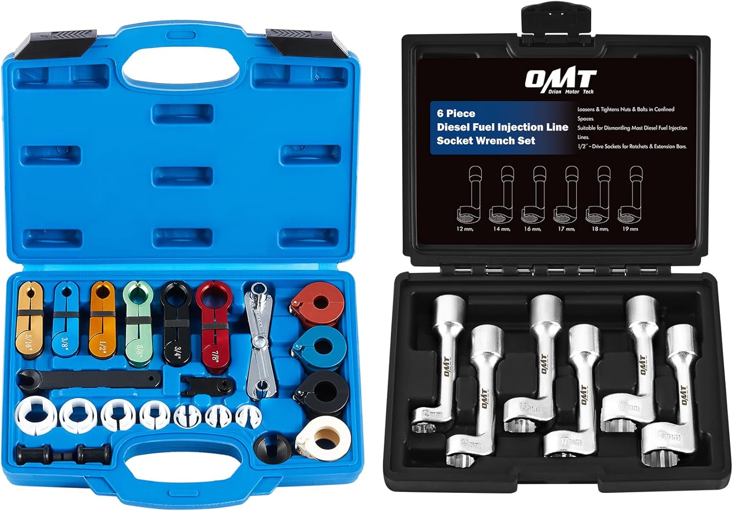 Orion Motor Tech Master Quick Disconnect Tool Set & 1/2" Dr Diesel Injector Line Socket Wrench Set, Bundle