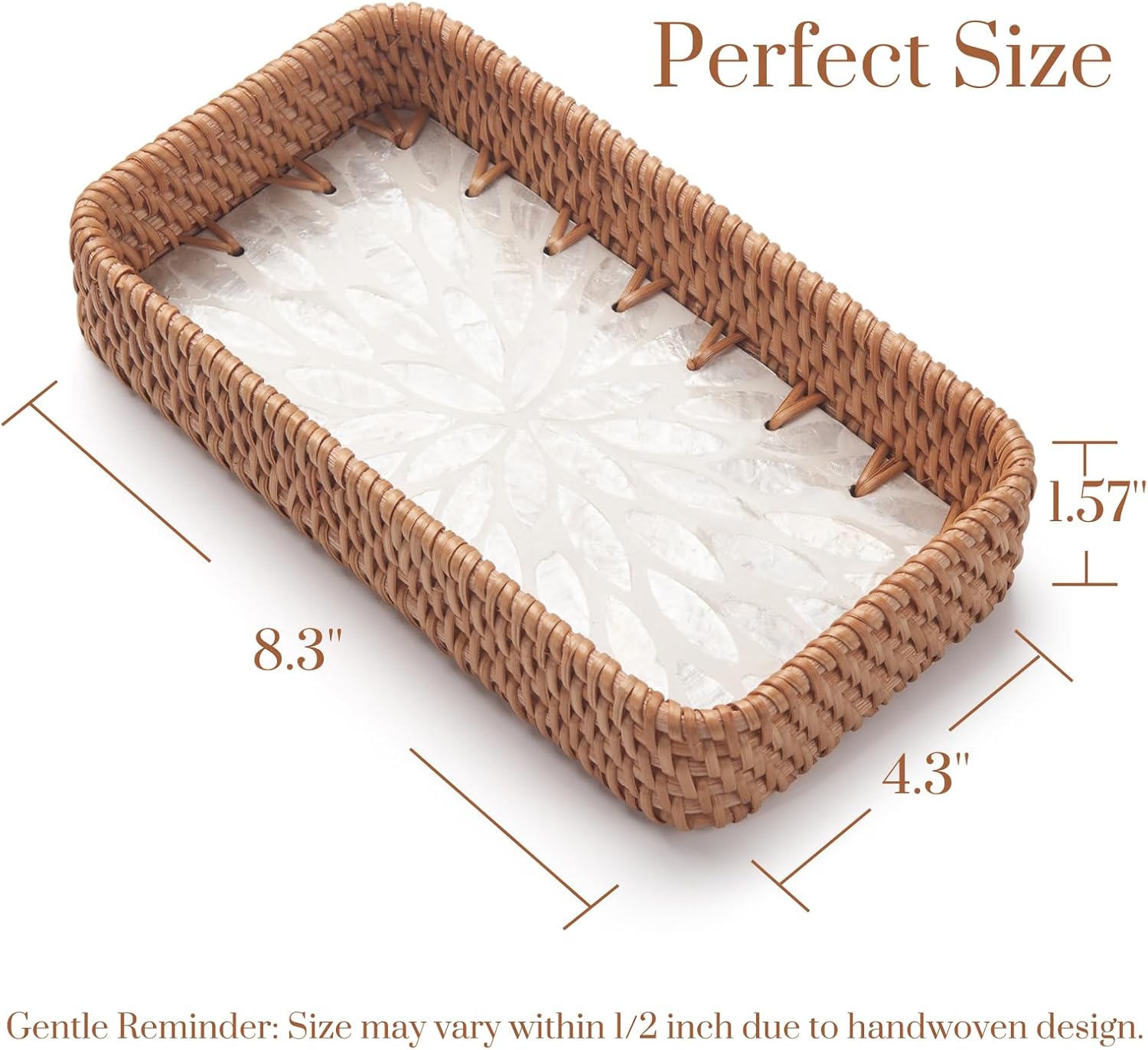 YANGQIHOME Jewelry Tray, Rattan Jewelry Organizer with White Leaf Base – Decorative Jewelry Organizer Dish for Rings, Watches, Keys – Ideal for Bedroom, Living Room, Entryway, Natural - Image 4