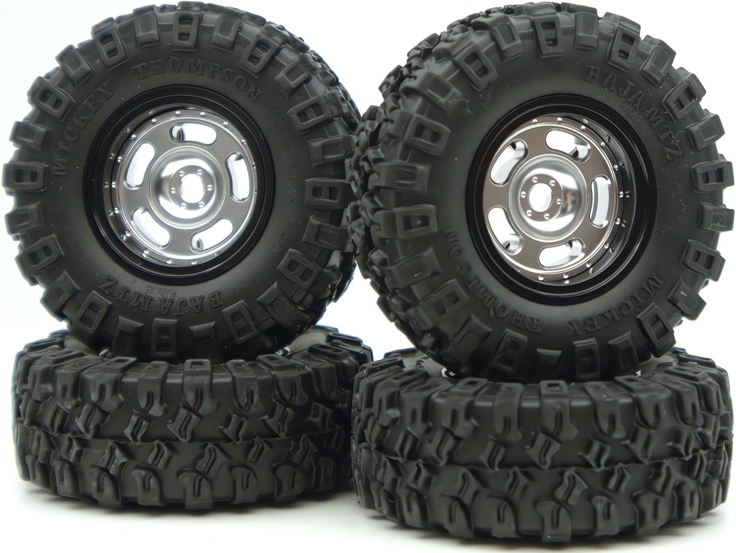 Rc 1.0 Beadlock Wheel Tires Set -2mm Offset Wheel Rims for 1/18 1/24 RC Crawler Car Axial SCX24 AX24 TRX4M FCX24 Upgrade TW1002 (Silver Black)