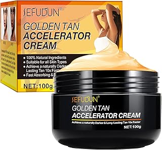 Golden Tan Accelerator Cream, Natural Tanning Lotion with Carrot Olive Walnut Cocoa Butter, Fast-Absorbing Formula for All Skin Types, 100g