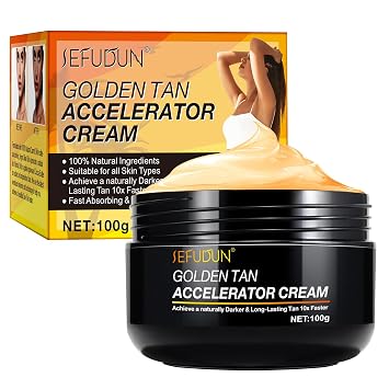 Golden Tan Accelerator Cream, Natural Tanning Lotion with Carrot Olive Walnut Cocoa Butter, Fast-Absorbing Formula for All Skin Types, 100g