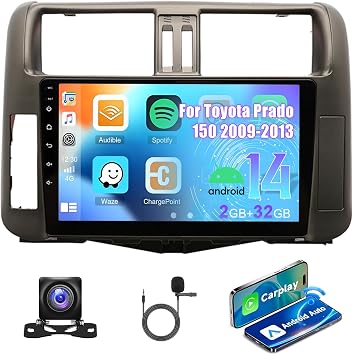 Android 14 Car Stereo for Toyota Prado 150 2009-2013, 9 inch Touch Screen Radio Head Unit Replacement with Wireless CarPlay Android Auto GPS/FM/WiFi/SWC/AHD Backup Camera/Mirror Link/Mic/