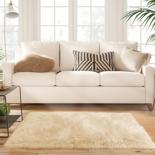 Miniatura 10 de Ciicool Alfombra de piel sintética para dormitorio, alfombra gruesa y esponjosa, no desprende pelusa, lavable, alfombra de piel de conejo, alfombra