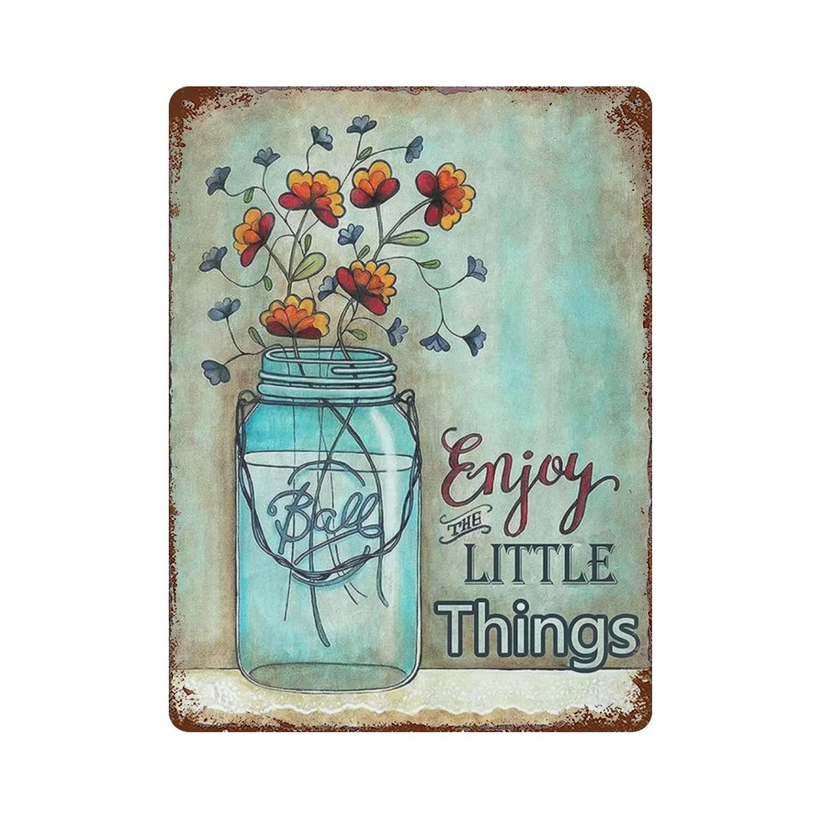 AOOEDM The Enjoy Little Things Vintage Tin Sign Metal Tin Signs for Man Cave Funny Art Wall Plaque Kitchen Bar Pub Coffee Shop Wall Decor