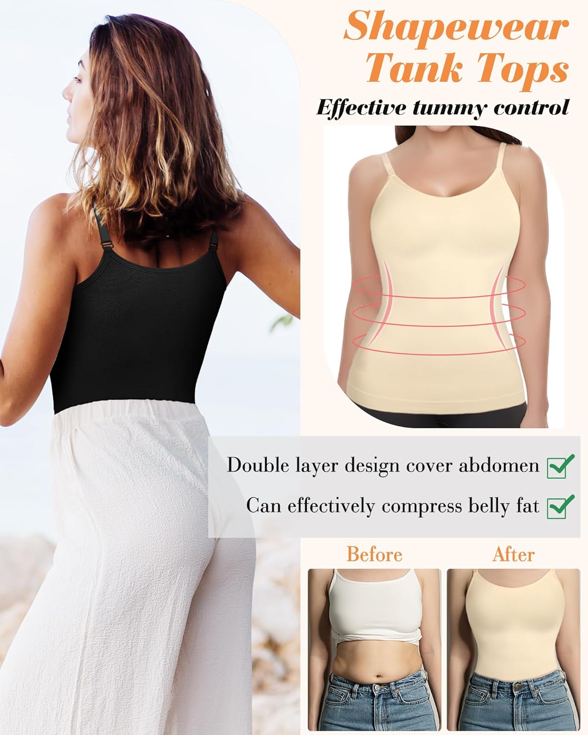 AURUZA Women's Shapewear Tummy Control Scoop Neck Camisole Tops for Women Seamless Compression Tank Top Regular and Plus Size - Image 3