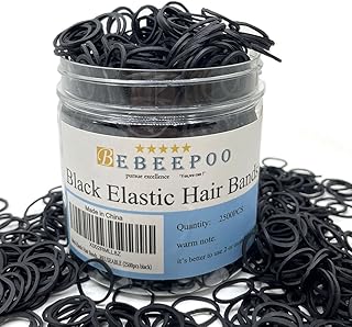 black Elastic Hair Bands，BEBEEPOO 2500pcs Mini Hair Rubber Bands with a Box, Soft Hair Elastics Ties Bands - STRONG - REUS...