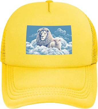 Lamb with A Lion On The Clouds Baseball Cap for Men Women Trucker Hat Adjustable Golf Cap Breathable Mesh Snapback Hat