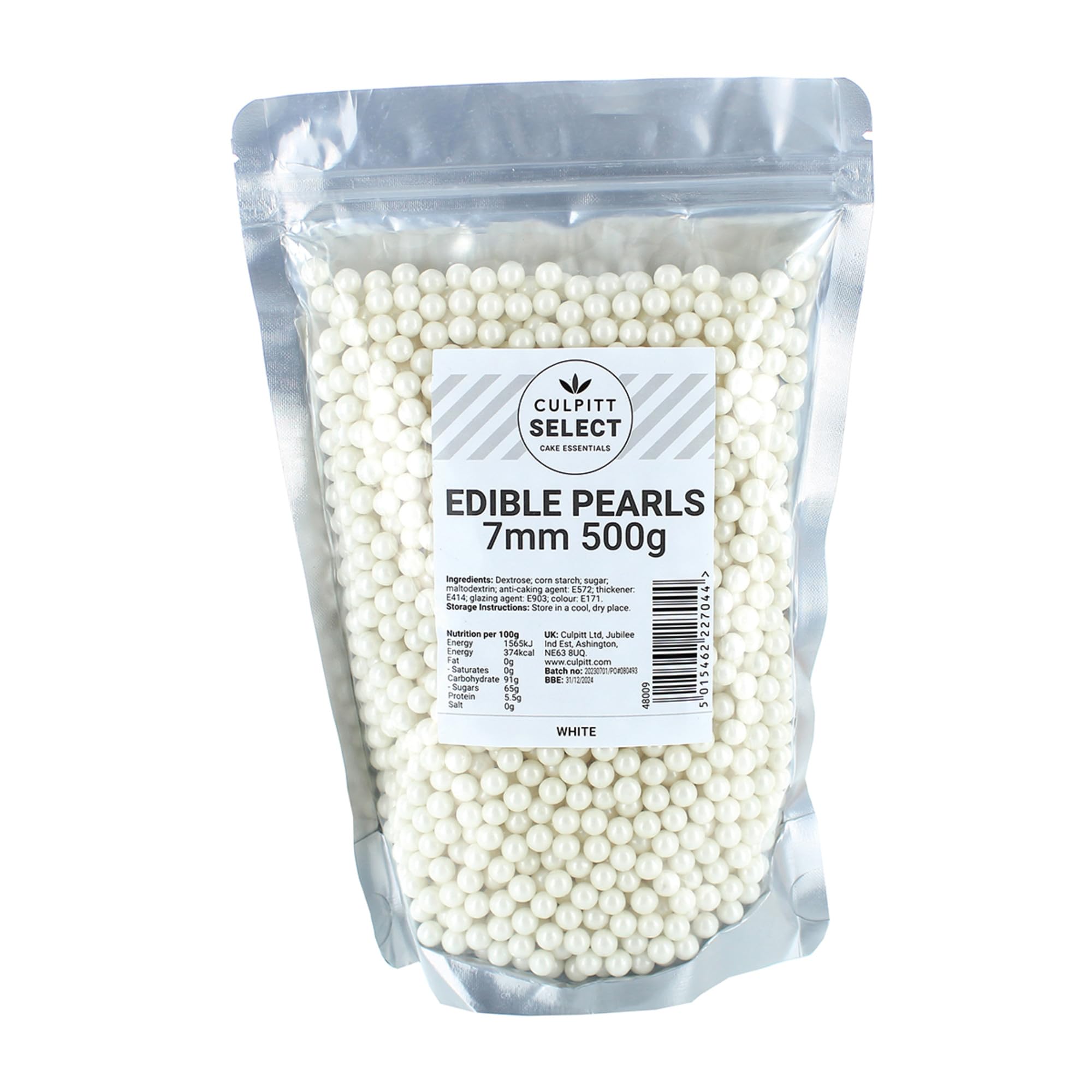 Select Edible Pearls | White 7mm Beads, Cake Sprinkle Decorations For Cakes, Cupcakes, Cookies, Ice Cream, and Desserts | 500g