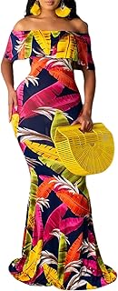 Women's Off Shoulder Maxi Dress Sexy Hawaiian Floral Long Party Dresses