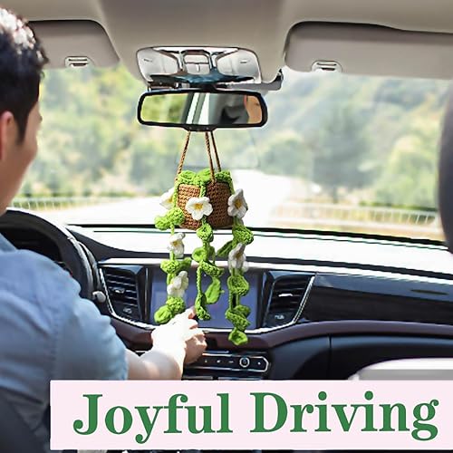Miniatura 7 de Adorno colgante para automóvil, bonita planta de ganchillo para espejo retrovisor, decoración colgante de espejo hecho a mano, accesorios interiores