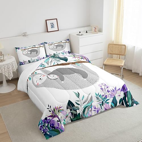 Miniatura 5 de Erosebridal Juego de edredón de perezoso tamaño matrimonial, bonito edredón de plumón de perezoso en árbol para niños y niñas, juego de ropa de cama