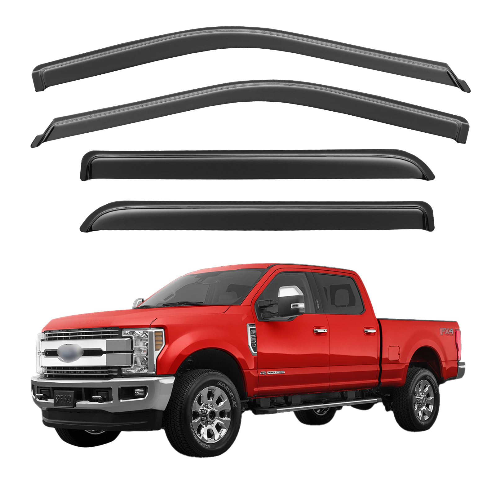 Window Visors Rain Guards for 2017-2026 Ford F250-F550 Super Duty SuperCrew, Out-Channel Window Vent Wind Deflectors Visors Shades for 17-26 F-250 F-350 F-450 F-550 SD Crew Cab, for Full-Size Cabs