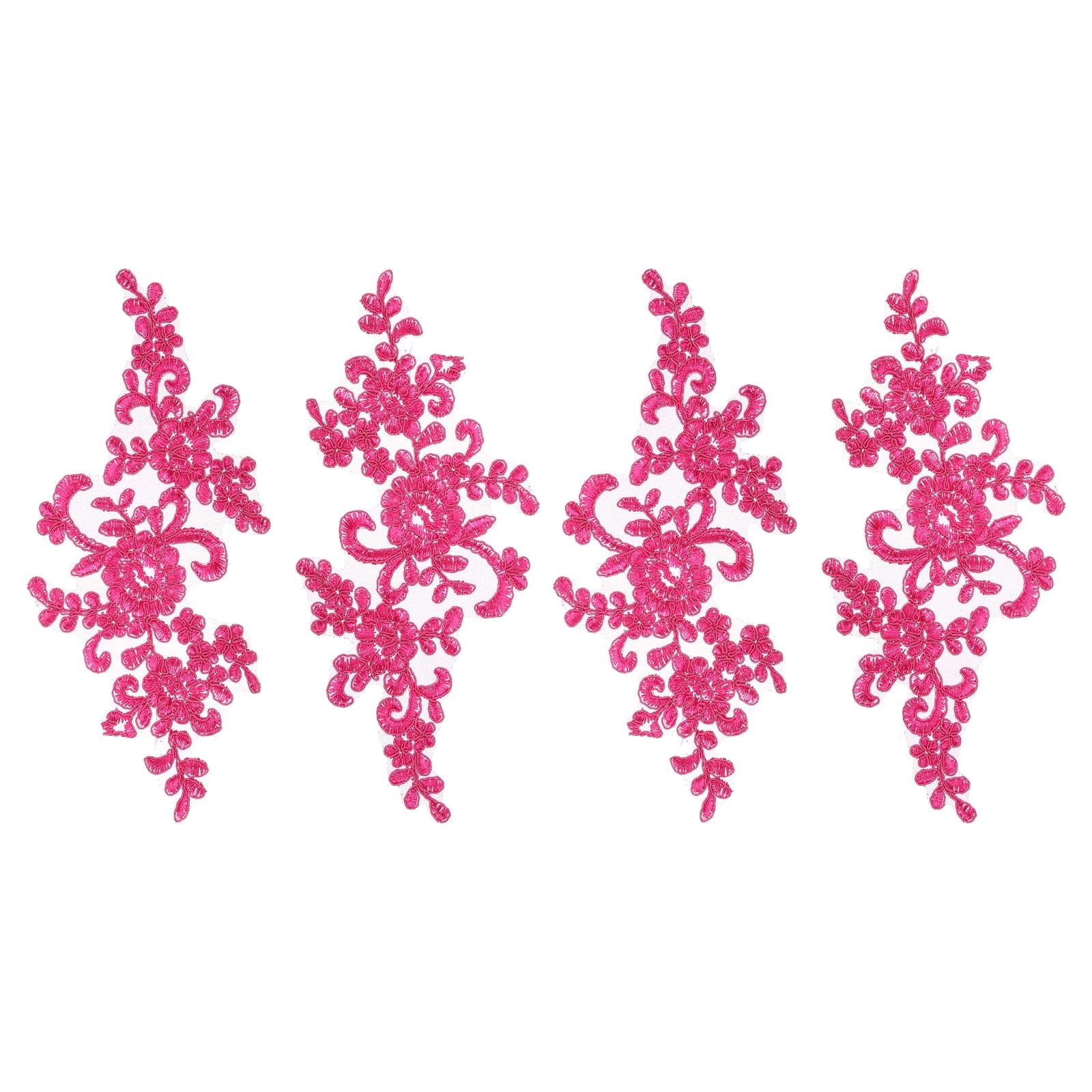 sourcing map 4 Pcs Flower Lace Appliques 3D Embroidery Lace Patch Sewing Addition Embellishments for Wedding Bridal Dress Clothes DIY Crafts Accessories Decoration, Rose Red (23cm) — image 1
