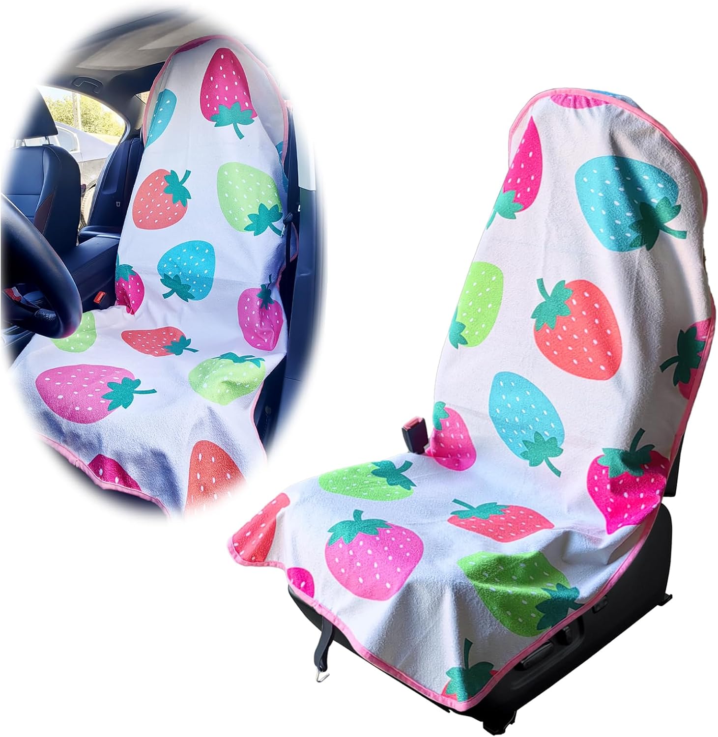 stymart Car Seat Cover Protector Front Seats Only, for Gym Workout,Swimming,Running, Universal Fit for Most Cars Trucks SUV Automotive Vehicles Seat Cover Protectors Accessories (Strawberry)