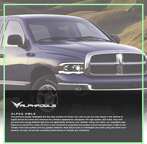 Miniatura 7 de Alpha Owls 8711439 - Faros delanteros de proyector con barra LED secuencial Switchback y luz de arranque, ámbar negro para Dodge Ram 1500/2003-2005