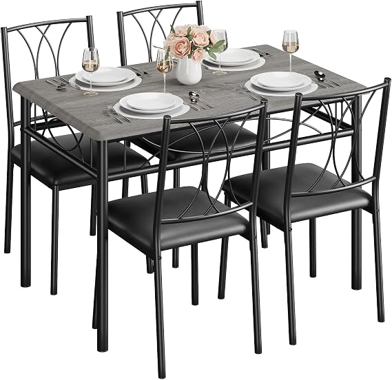 CABIHOME 5-Piece Dining Table Set for 4, Rectangle Compact Kitchen Table and Chairs Set with 4 Upholstered Wood Chairs,Apartment Size Dining Set for Studio, Breakfast Nook, Bistro
