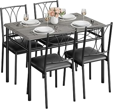 CABIHOME 5-Piece Dining Table Set for 4, Rectangle Compact Kitchen Table and Chairs Set with 4 Upholstered Wood Chairs,Apartment Size Dining Set for Studio, Breakfast Nook, Bistro