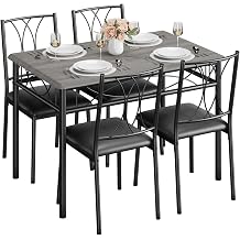 5-Piece Dining Table Set for 4, Rectangular Kitchen Table with 4 Chairs, Metal & Wood Indoor Dining Furniture for Kitchen, Dining Room, Breakfast Nook