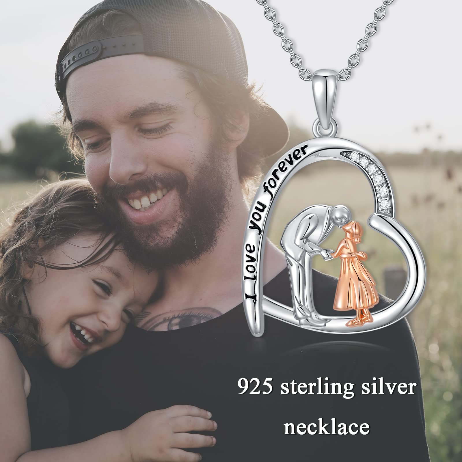 Père fille collier S925 en argent Sterling amour coeur pendentif chaîne père fille bijoux cadeaux pour femmes filles
