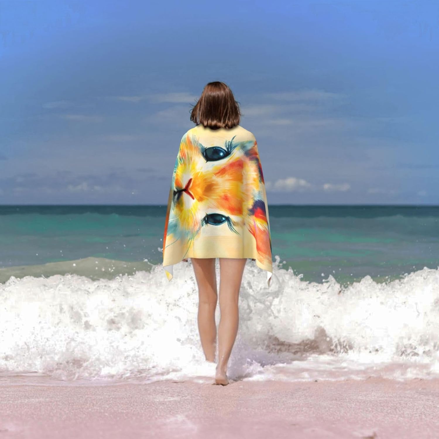 Colorful Bunny Beach Towel 31inx51in, Rabbit Sand-Free Microfiber Bath Towel Ultra Soft Quick Dry Pool Towel Absorbent Towel Lightweight Towel for Swimming Bathroom Decor
