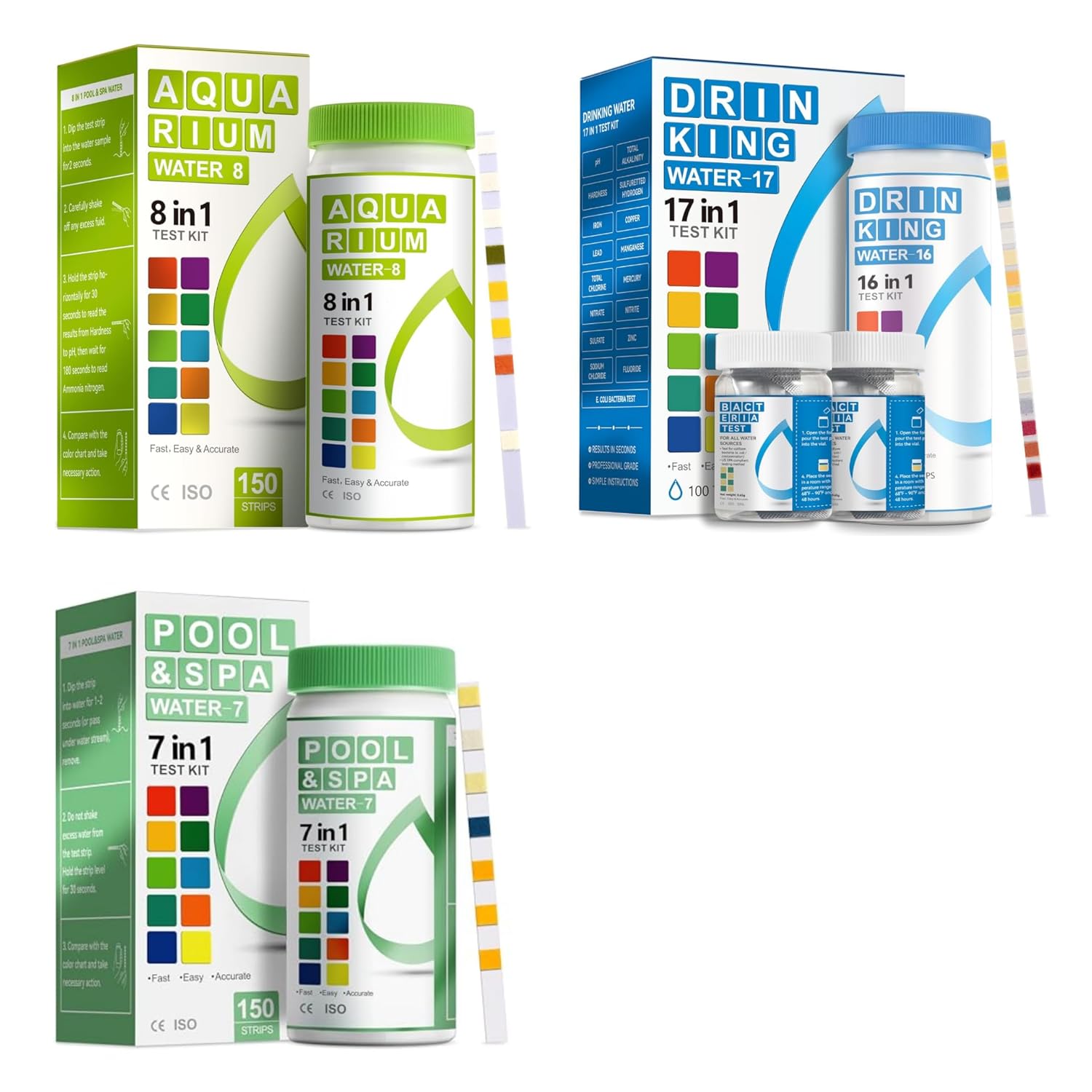 AAwipes Water Testing Kits for Drinking Water + Pool Test Kit 7 in 1 |150 Pool Test Strips + Aquarium Test Kit (150 Strips)