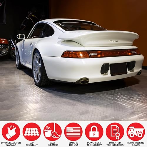 Miniatura 6 de RaceDeck - Chapa diamantada, resistente baldosa modular interconectable para piso de cochera, (baldosa individual), color blanco., RD12BLAK