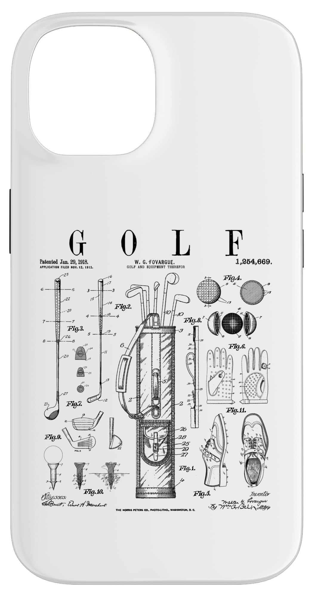Golf Club Golfer Old Vintage Patent Drawing Print Case for iPhone 14