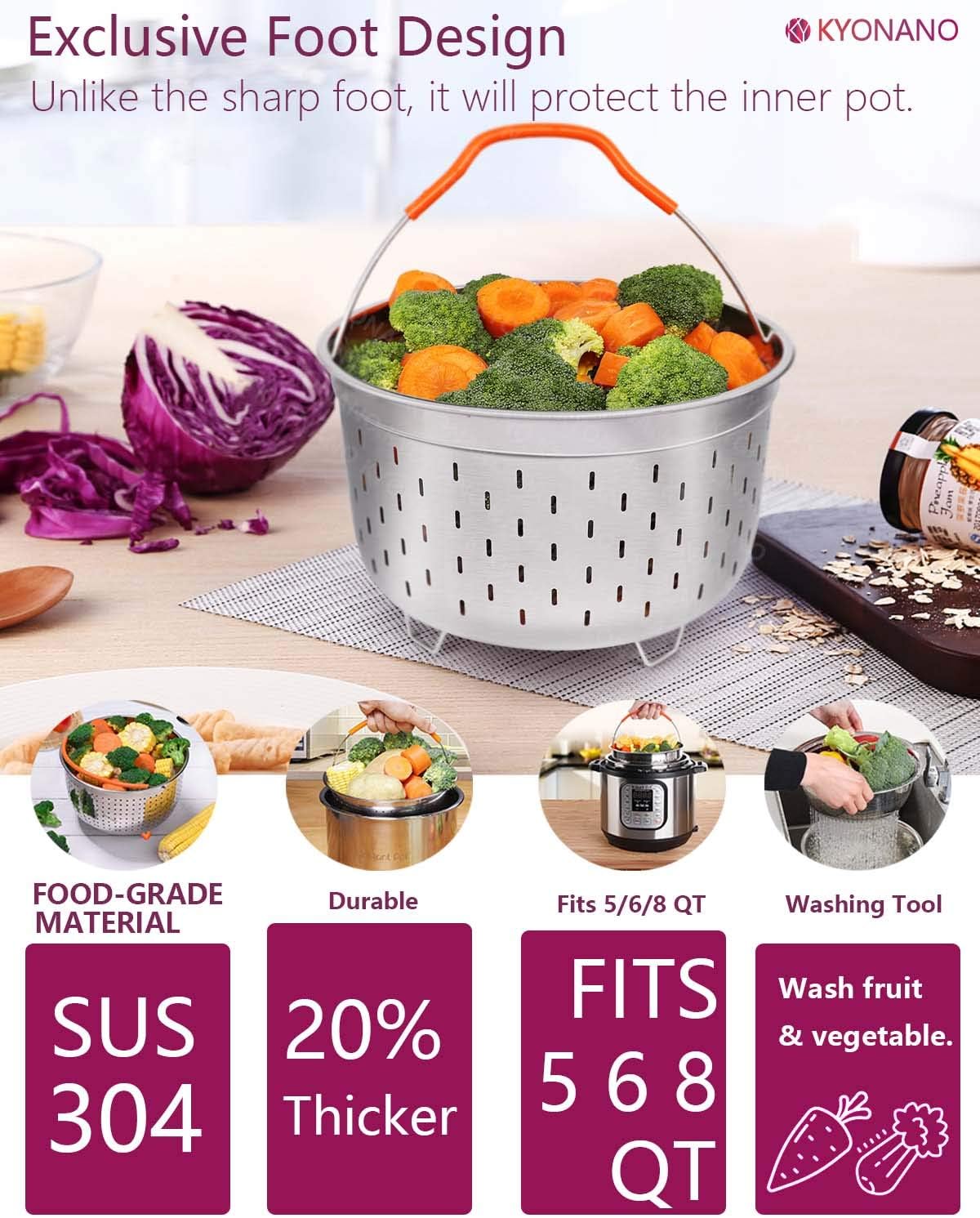 KYONANO Cooking Pot Sets, Instant Pot Accessories Set 15 Pcs Compatible with Instant Pot 5,6,8 Qt - Steamer Baskets, Springform Pan, Egg Steamer Rack, Egg Bites Mold, Kitchen Tong, and etc