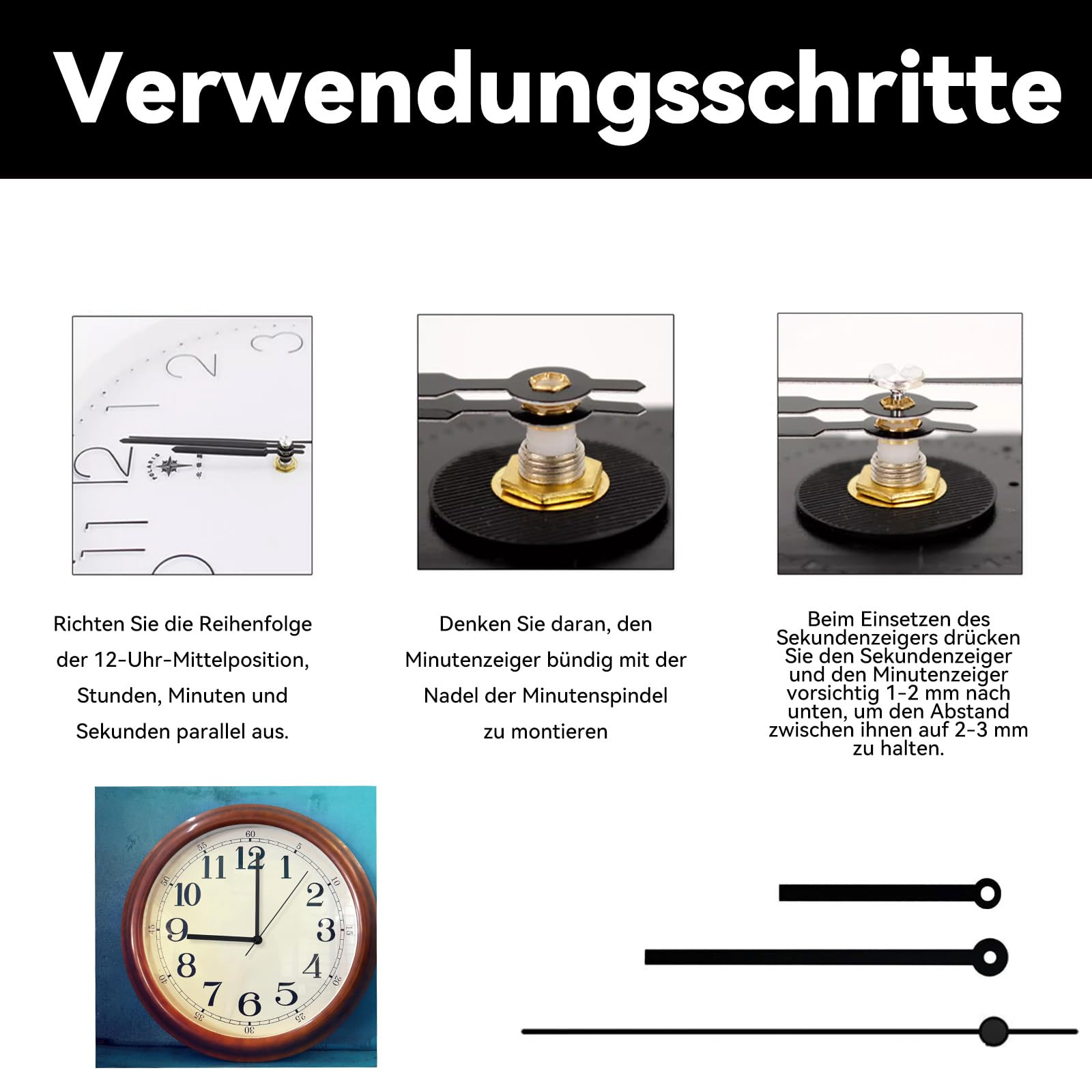 30 pcs Herrenuhren Austausch Uhrwerk Set, Uhrzeiger Ersatz für DIY Uhrenbau, Uhr Bausatz, Uhrwerk für Wanduhr, Zeiger für Uhrwerk, Uhr Reparatur Teile, Uhr selber Bauen Kit